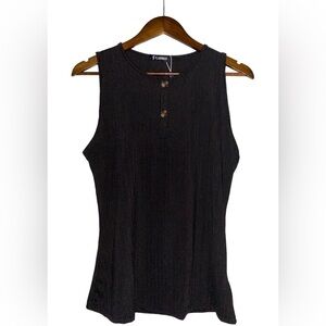 Flamingo Women Sleeveless Ribbed Knit Tank‎ Top Black 2XL Pullover NWT